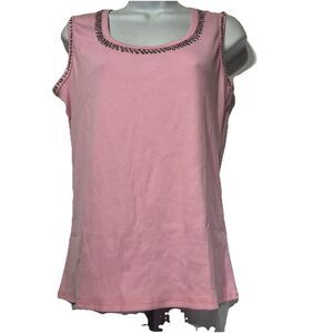 oh yes Plus USA Pink Clear Rhinestone beaded Collar tank top Size XL